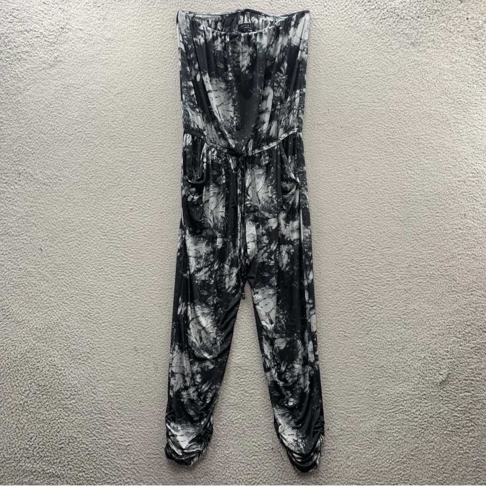 Ariella Women's Small Strapless Tie Dye Gray Romper Jumpsuit Tie Waist Pockets